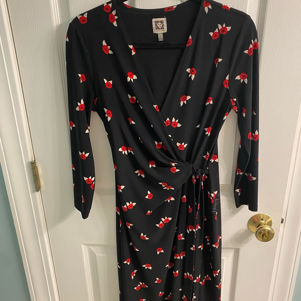 Anne Klein Black Dress with Red Floral Pattern